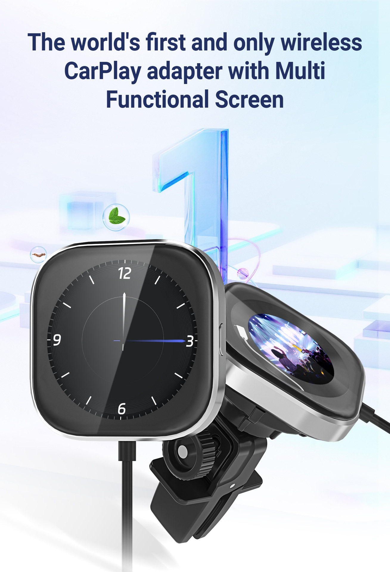 New Model with Screen, Wired to Wireless Carplay Portable Adapter for Apple Screen Projection