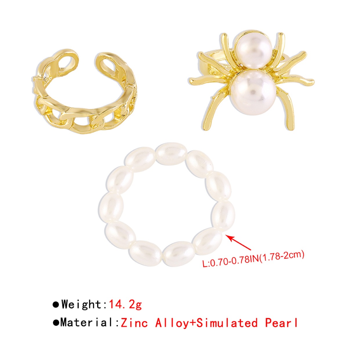 Fashion Female Simulated Pearl Creative Chain Spider Alloy Ring display picture 1