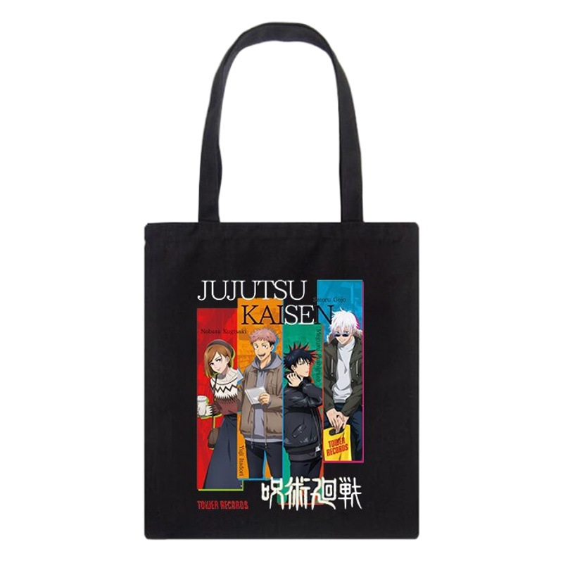 Comercio exterior transfronterizo Jujutsu Kaisen bolsa de lona impresa Harajuku bolsa de hombro bolsa de compras portátil de moda en stock
