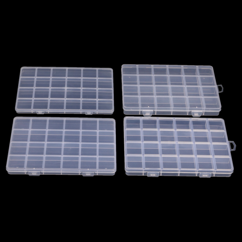 PP固定24格带卡槽透明塑料盒DIY饰品渔具串珠拼豆五金配件包装盒