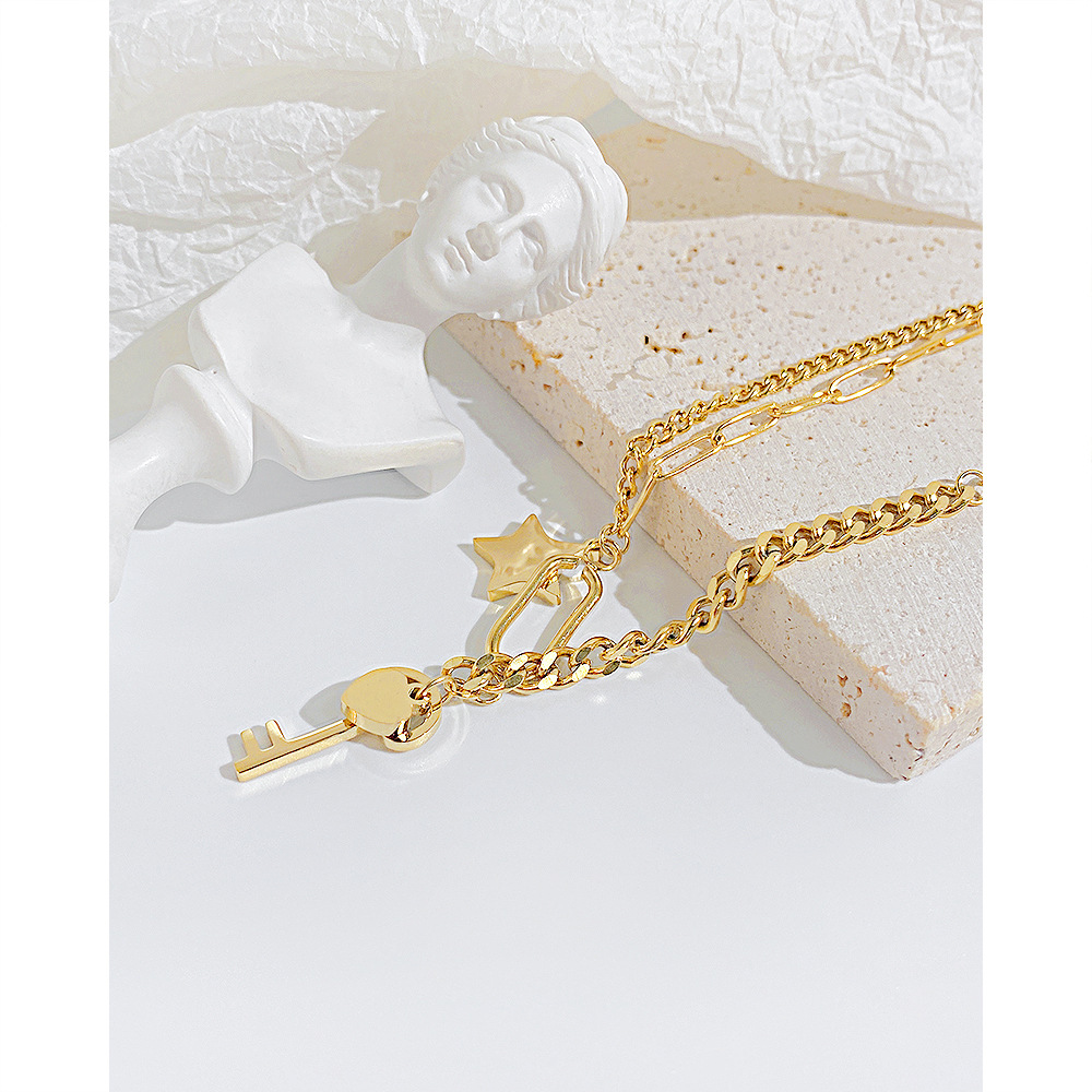 Simple Style Pentagram Key Stainless Steel Bracelets Layered Plating Stainless Steel Bracelets