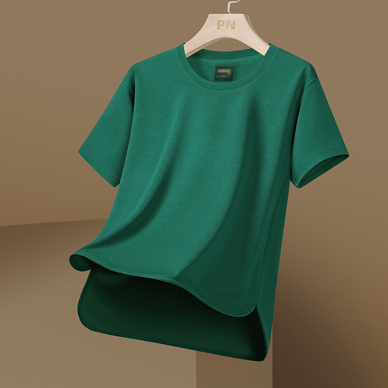 Tricou scurt de mătase glacială pentru vară, brand de modă, rotund, leagăn, cu mânecă jumătate, casual, lejer, pentru bărbați, culoare solidă, versatil_voghion.com
