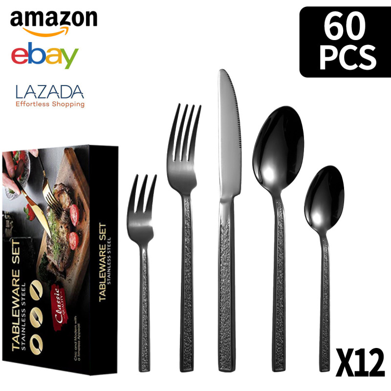 クロスボーダーステンレス食器角ハンドル石模様20/30/40/60ピースセットチタンメッキ洋食器ステーキナイフ、フォーク、スプーン|undefined