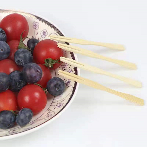 Disposable Bamboo Fruit Fork Two-Tine Dessert Fork Cake Fork Bamboo Stick Food Eco-Friendly Love Fork 100 pieces/bag