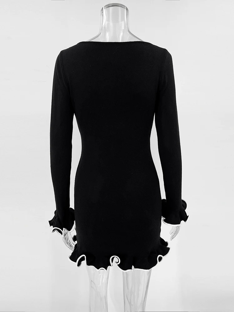 Elegant Style Wholesale Women's Elegant Jacquard Contrast Binding Color Block Casual Holiday Round Neck Long Sleeve Sheath Dress