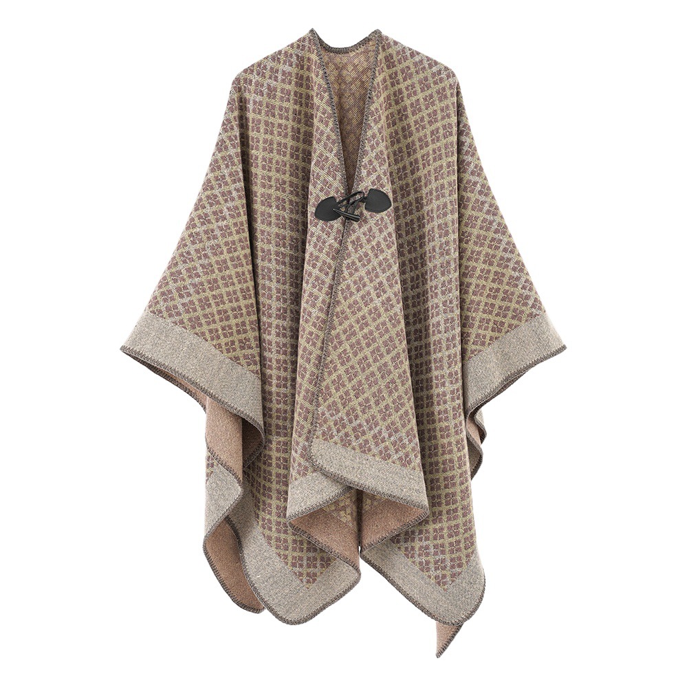Simple Four Seasons botón chal Otoño e Invierno estilo étnico de gran tamaño engrosado cálido split Cape bufanda de viaje para hombres y mujeres