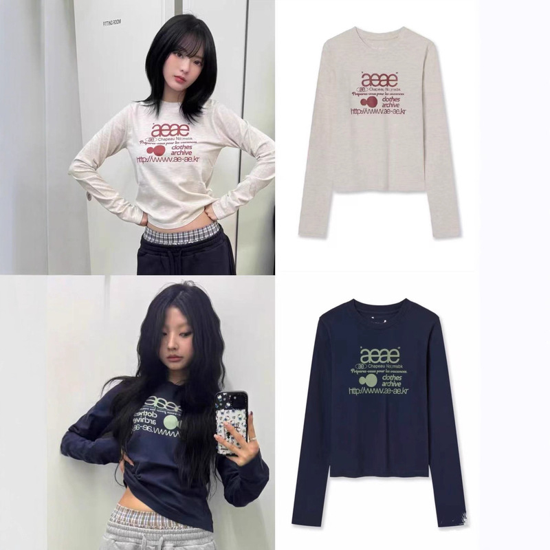 In-Stock in Jimo~ Korean Dongdaemun Early Autumn Aeae Letter Print Simple Slim-Fit Long-Sleeve T-Shirt Top Base Layer Shirt