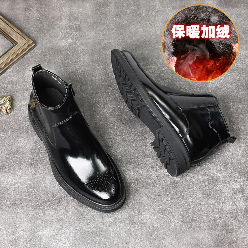 Мягкая кожа с мягкой подошвой броги резные британские мужские кожаные ботинки челси на Молнии Яркие кожаные короткие сапоги теплые зимние ботинки