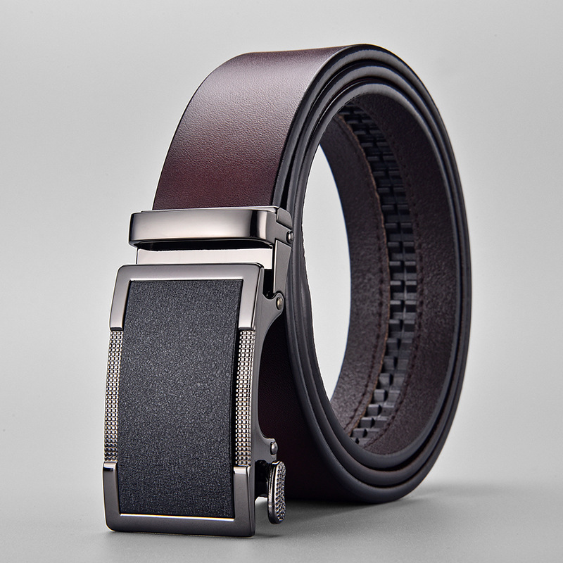 Golden World Cross-Border Popular Men's Belt, Two-Layer Cowhide, Guangzhou Alloy Automatic Buckle, Customizable Logo Belt