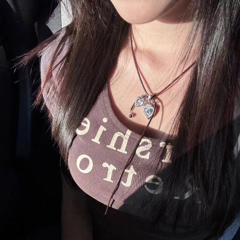 双心项链女高级感小众设计吊坠简约气质大气配饰毛衣链|undefined