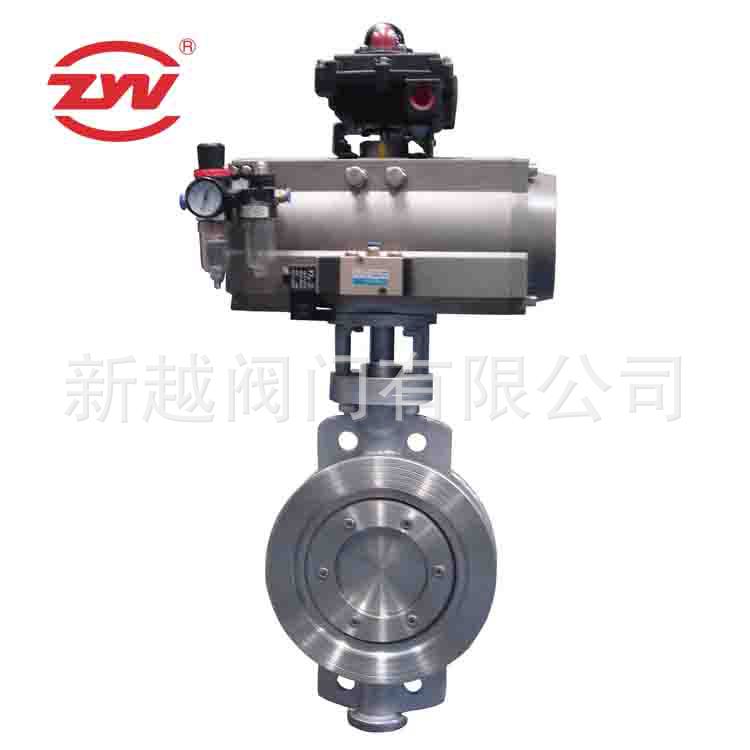 单作用气动不锈钢蝶阀D673W-16P DN200 对夹三偏心手柄蝶阀高耐温