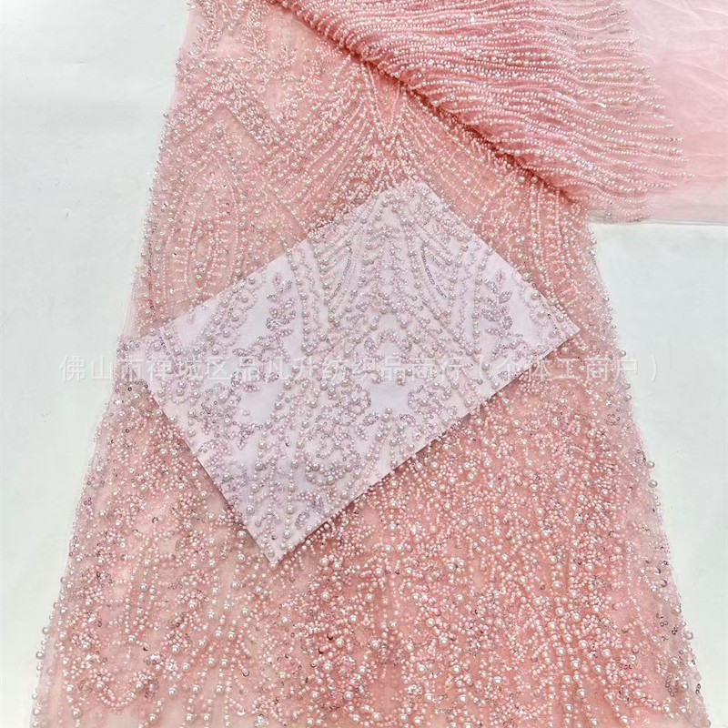Tela de encaje bordada con cuentas de burbujas blancas Moda vestido de novia de alta costura Cena Moda Vestido de regalo para adultos Tela