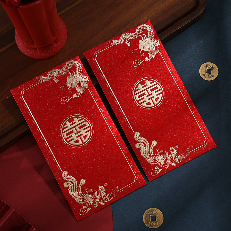 Sobre rojo de boda con regalo de boda estampado esmerilado 1000 yuanes es un compromiso de boda china bolsa de lápiz labial al por mayor