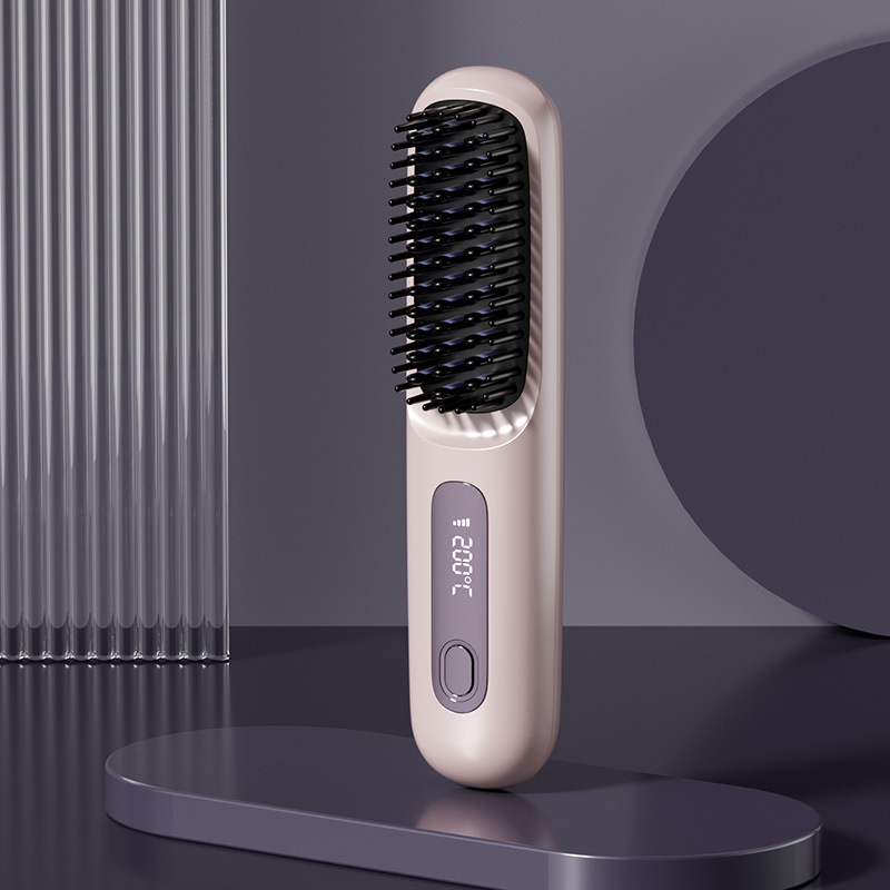 クロスボーダーヘアストレートニングコーム新しいLCDワイヤレス充電ヘアストレートナーマイナスイオンは髪を傷つけませんミニポータブルヘアカーリングコーム|undefined