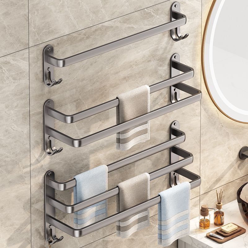 Gunmetal Space Aluminum Towel Rack Double Rod Bathroom Towel Bar Bathroom Hanging Rack Storage