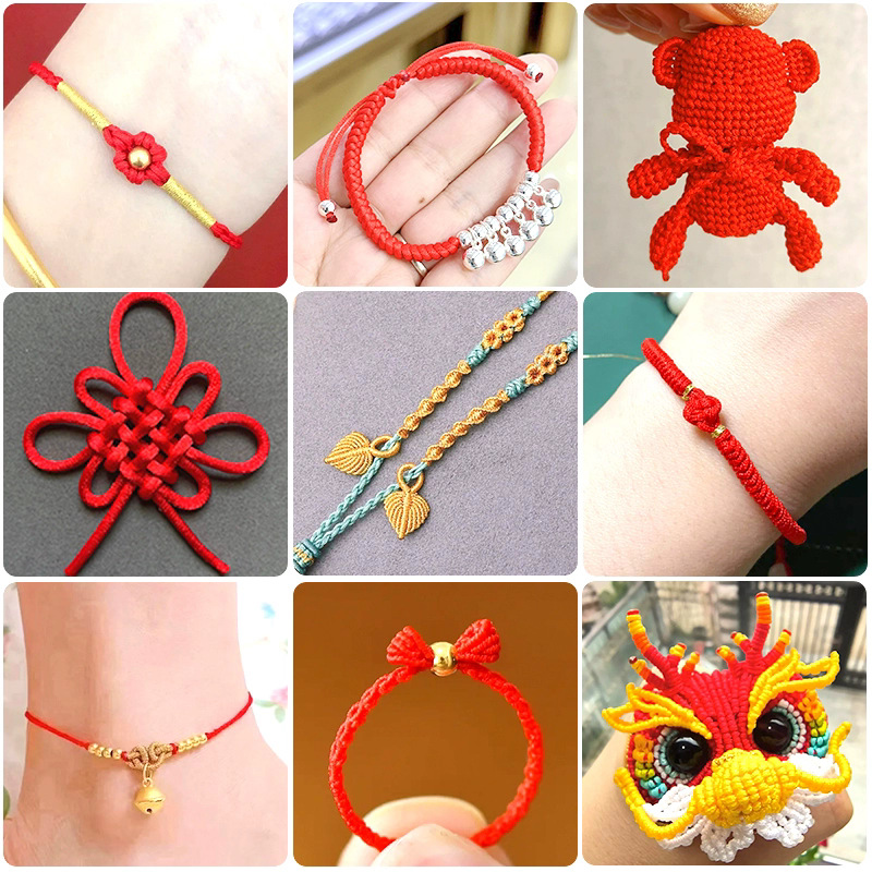 China nudo especial de cuerda roja hecha a mano DIY cuerda roja cadena cuerda trenzada anillo pulsera collar cuerda roja línea 5