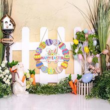 跨境新品复活节木质装饰门挂牌节日木质挂饰木质彩蛋花环挂件