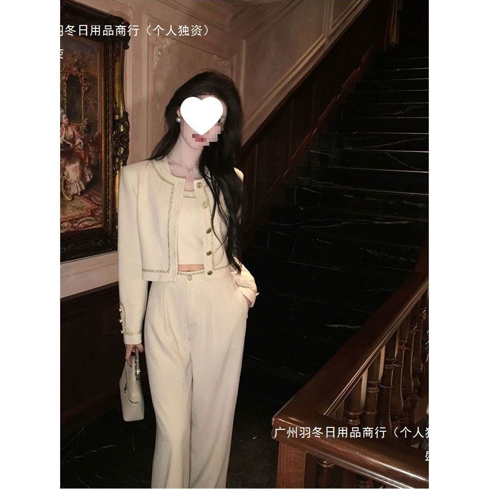 [Доставка в тот же день] Новое платье, женственный аромат, модные топы и брюки, костюм-тройка 2024 белый