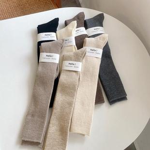 Korean designer vertical grain cashmere white calf socks autumn and winter plus velvet warm knee socks piled socks for women