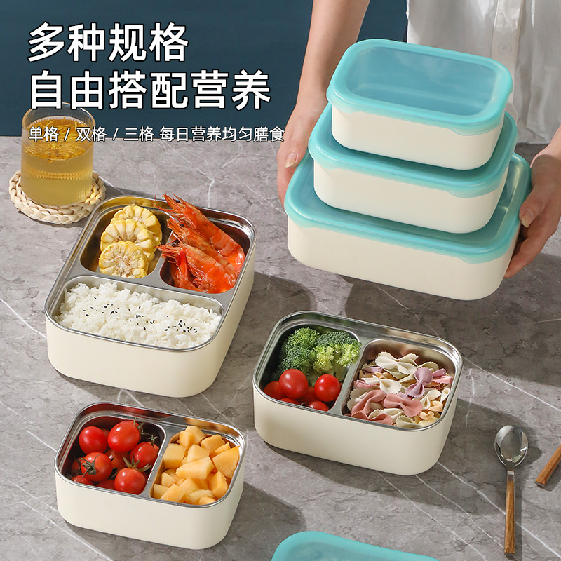 Caja de almuerzo de acero inoxidable rectangular caja de almacenamiento con cubierta casera de almacenamiento sellado caja de almuerzo de almuerzo