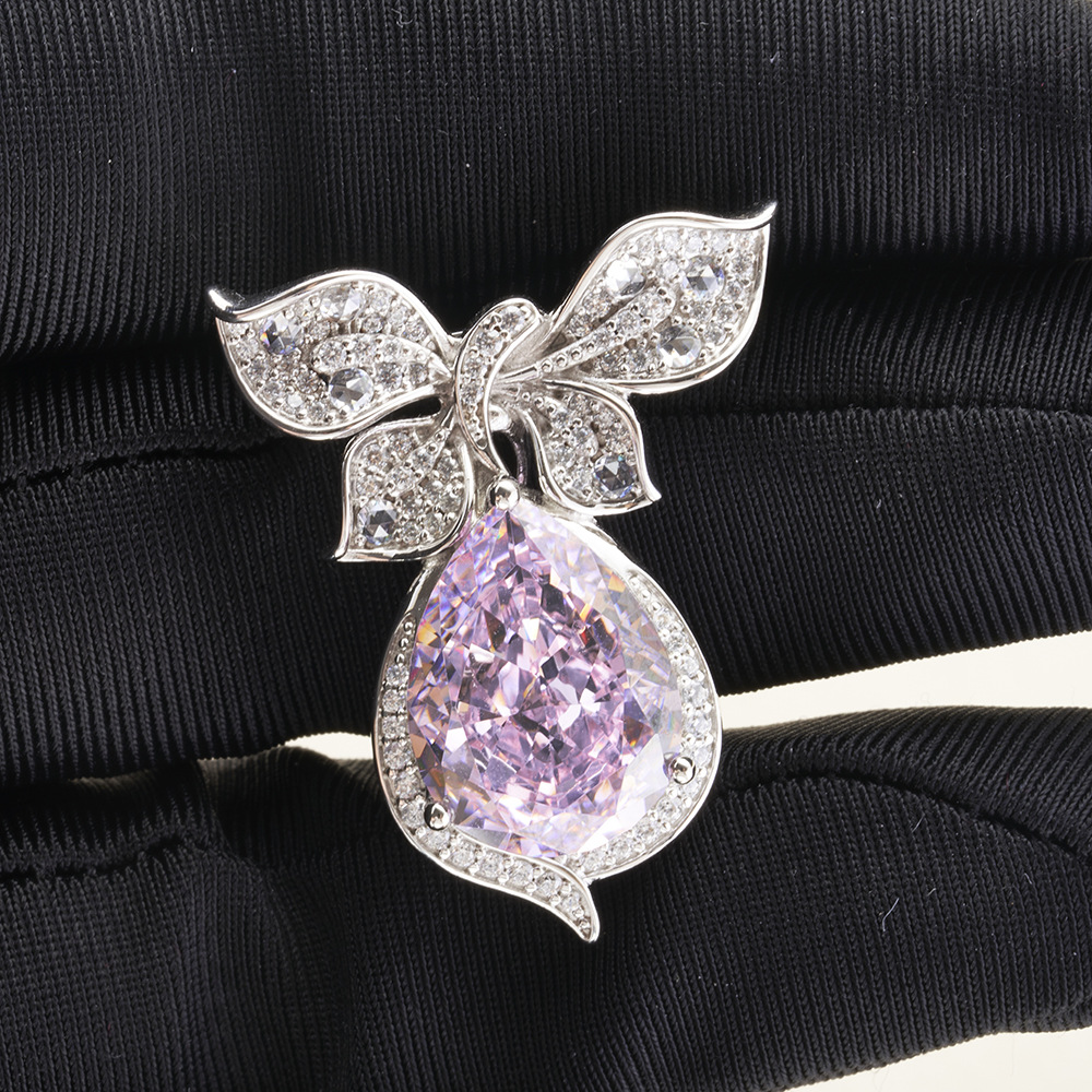 10 quilates de gota de agua diamante rosa amarillo alto carbono pendiente de diamante plata esterlina gruesa pendiente de incrustación