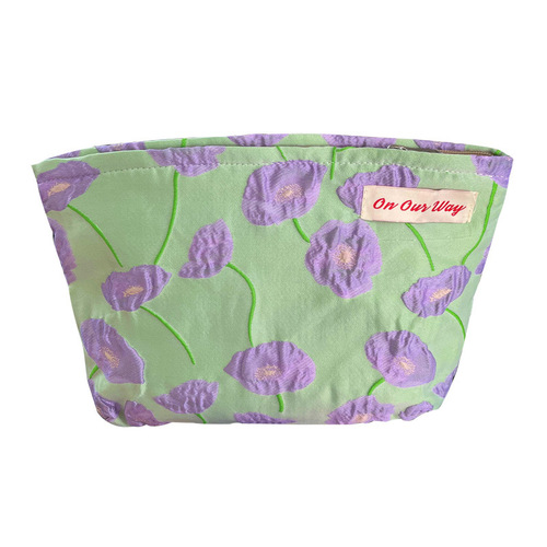 Calla Lily Retro Contrast Color Cosmetic Bag Concave-Convex Texture Double-layer Jacquard Liner Bag Large Capacity Canvas Storage Bag for Women