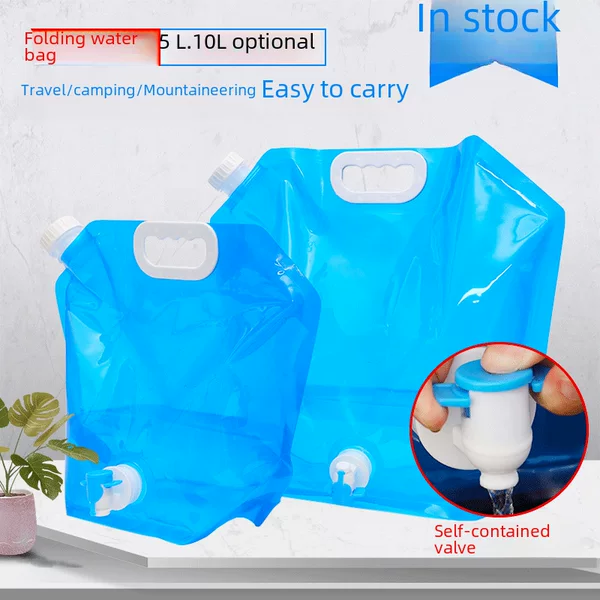 Outdoor Large-Capacity 10L Water Bag, Foldable Portable Car Water Bag, Faucet Plastic Water Bucket, Camping Water Bag
