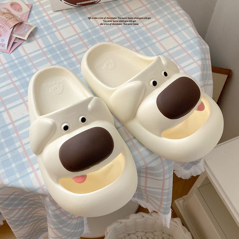 [신제품 에바 미끄럼 방지, 냄새나지 않는 발] 혀가 튀어나온 강아지/화이트