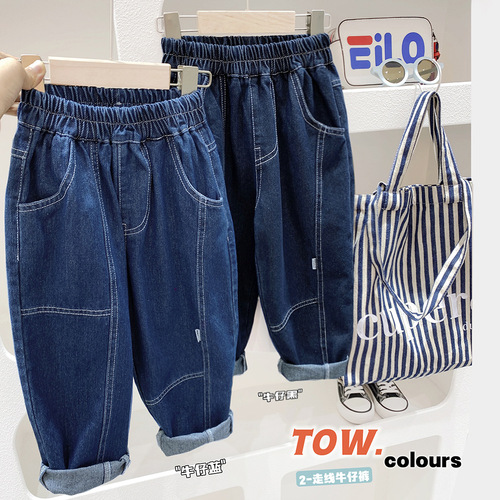 Children's clothing boys' denim trousers spring and autumn new style  children's pants medium and large children's fashionable loose pants trend