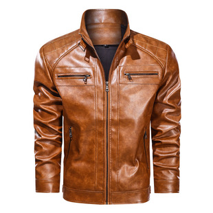 European and American cross-border simple PU leather jacket Amazon independent station leather coat men's autumn and winter new motorcycle coat European size