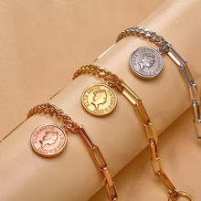 欧美冷淡ins风复古夸张设计感金色手链女钛钢镀18K金手饰饰品E140