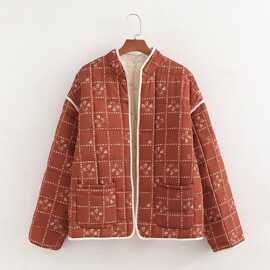 2024秋wish亚马逊eBay印花横线棉服宽松棉衣