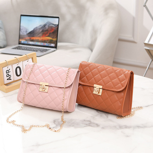 Stylish and versatile solid-color petite square bag for women—featuring a chic, minimalist design with diamond-quilted embroidery and a trendy chain-strap crossbody closure.