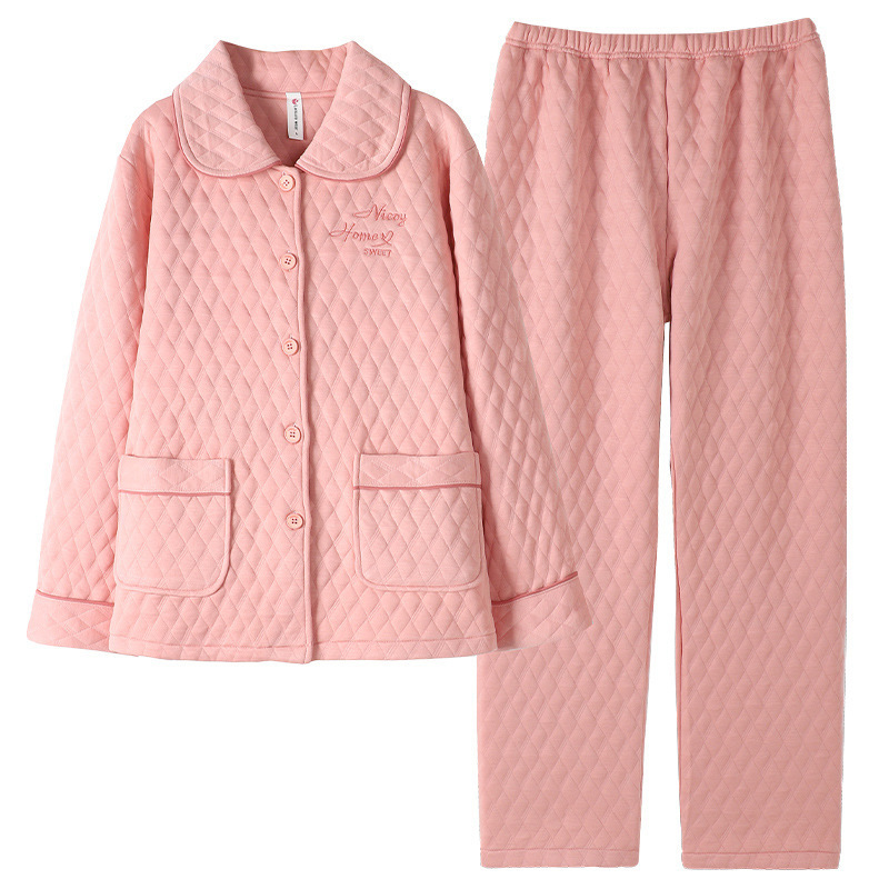 100% algodón Otoño e Invierno sándwich pijamas mujeres aire algodón espesado manga larga estilo coreano Delgado acolchado engrosado homewear