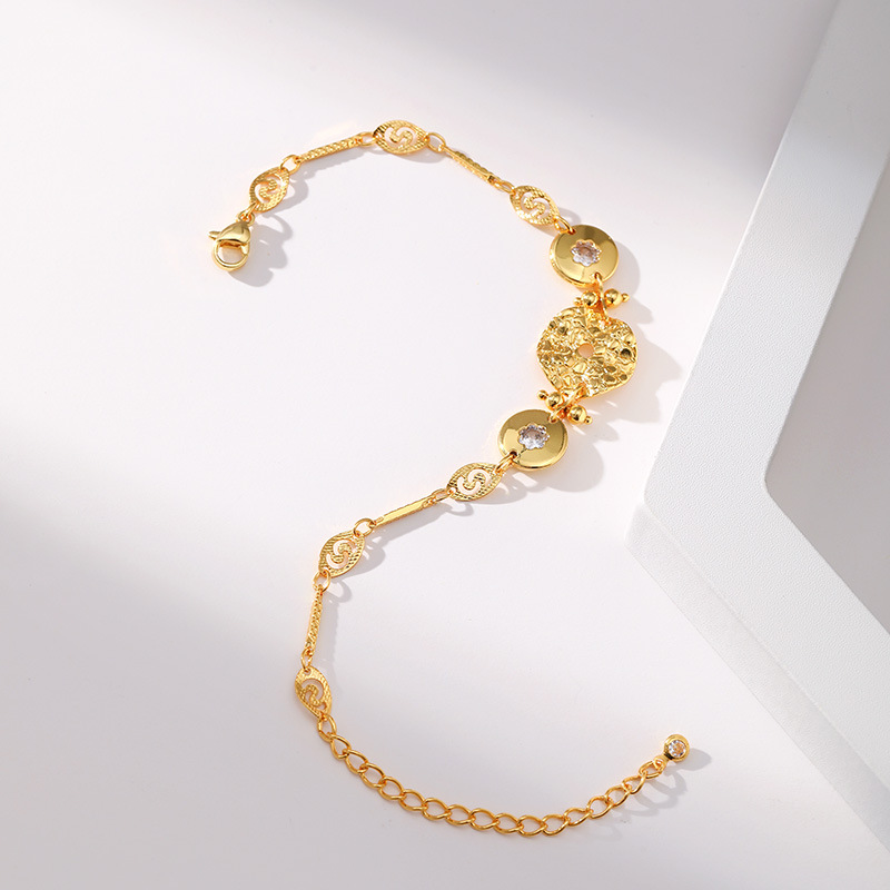 Retro Round Flower Brass Inlay Zircon Bracelets 1 Piece