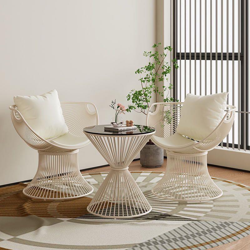 Balcony Leisure Luxury Table and Chair Set, Sofa Chair, Home Coffee Table Three-Piece Set, Trendy Minimalist One-Table Patio Cream Combination