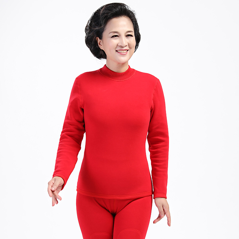 Ropa interior térmica de mediana edad y edad avanzada gruesa a prueba de invierno forrada de lana engrosada de la madre más tamaño ropa de otoño traje de pantalones largos