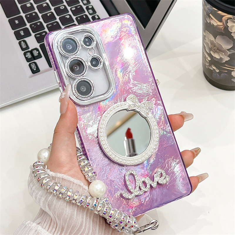 三星S25Ultra手机壳iPhone17保护套A56适用A16字母镜子手链镜头膜