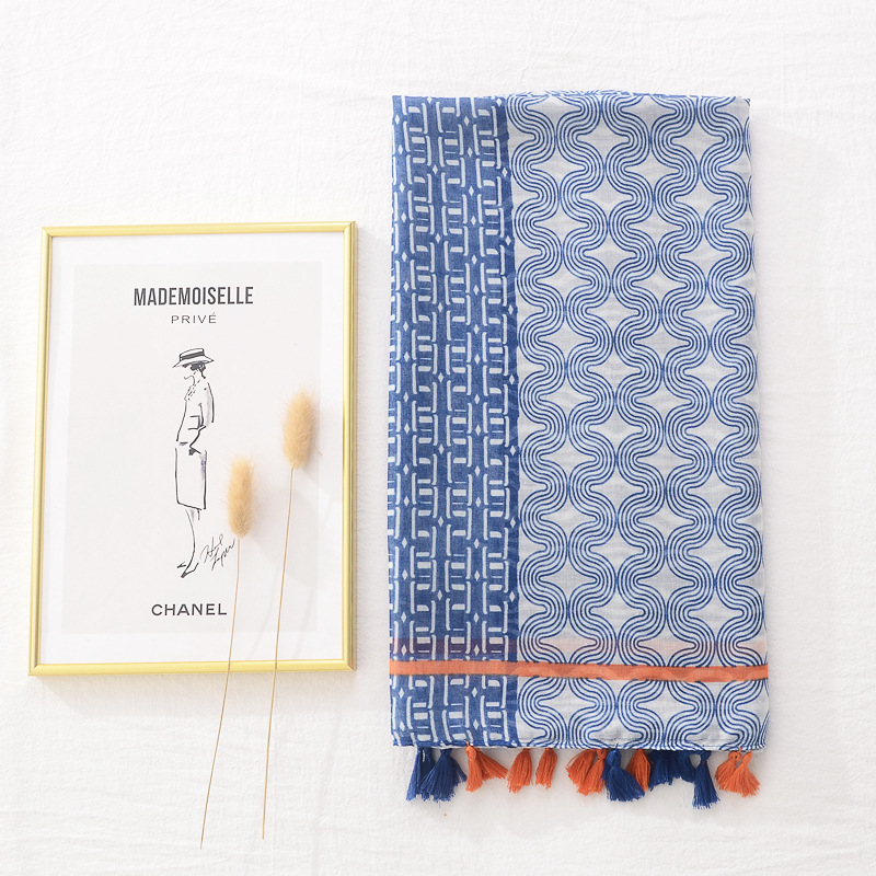 Comercio exterior transfronterizo de primavera y verano bufanda delgada protección solar chal artístico versátil onda patrón geométrico algodón y lino bufanda