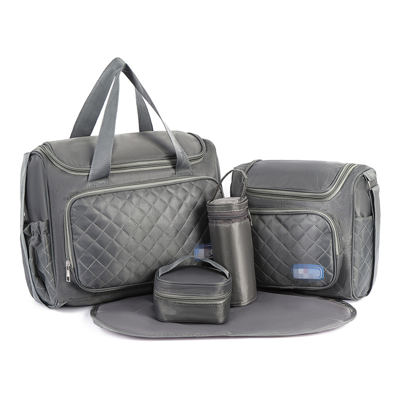 Conjunto de Cinco Piezas de Bolsa Maternal Acolchada con Diseño de Cuadros, Bolsa Maternal Multifuncional de Gran Capacidad para Guardar Pañales, de Hombro o Cruzada