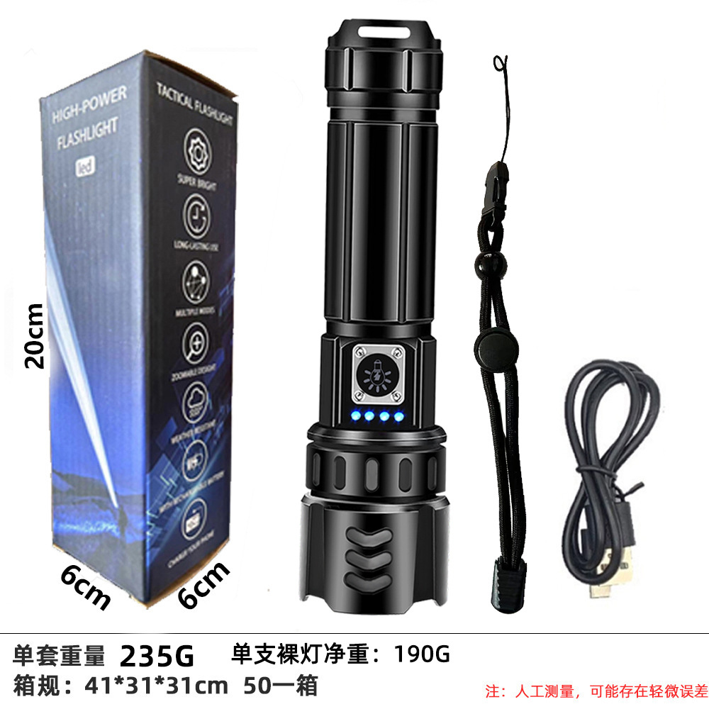 Linterna de luz fuerte de aleación de aluminio explosiva transfronteriza, batería, conveniente para exteriores, linterna de largo alcance con zoom pequeño de emergencia