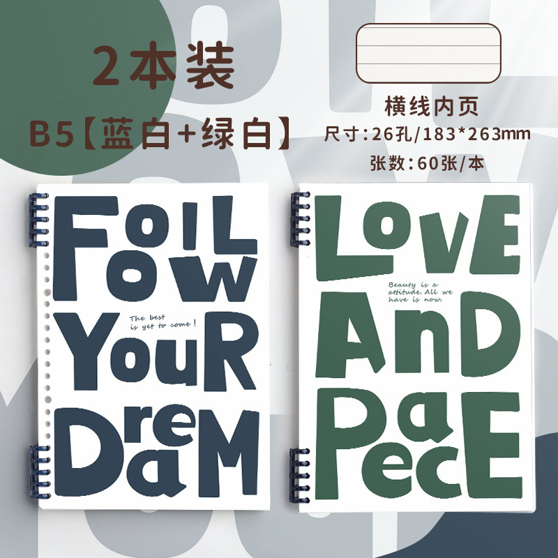 美式活页笔记本本子b5活页本可拆卸扣环a5英语本线圈本空白本白纸|undefined