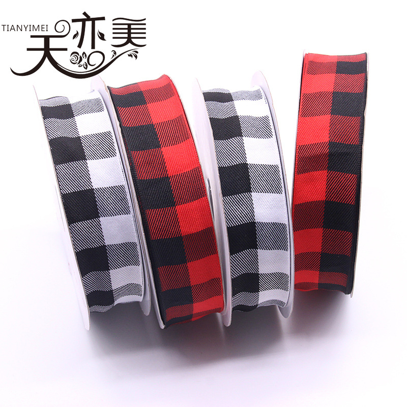 Tianyi Mei cinta en stock 4cm de punto a cuadros blanco y negro cinta caja de regalo de juguete cinta roja y blanca cinta escocesa