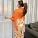 Internet Popular Ice Silk Nightgown Women's 2024 New Short-sleeved High-end Cat plus size Outer Shirt Dress Home Clothes suit