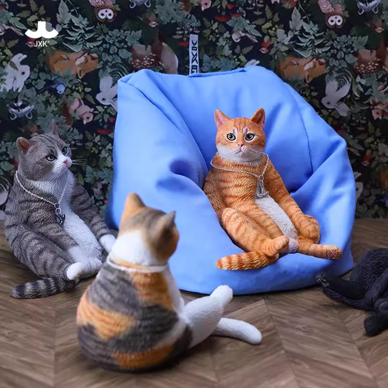 JXK Lazy Cat 9.0 Blossom Orange Cat Ornaments with Sofa Doll Simulation Small Animal Model Desktop Jewelry