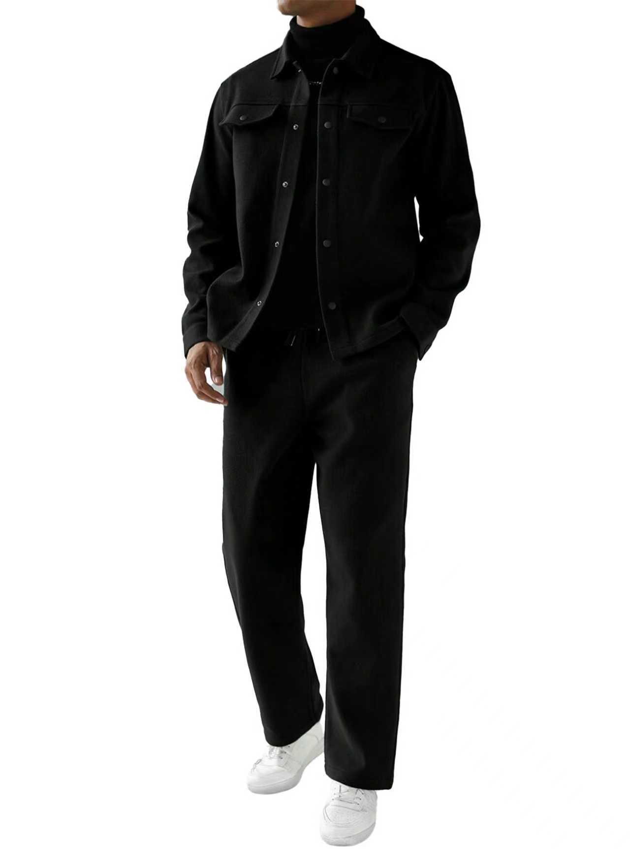 Transfronterizos Europa y Estados Unidos otoño y invierno moda cardigan con solapa chaqueta de viaje de cuello blanco traje de estilo suelto pantalones largos manga larga hombre