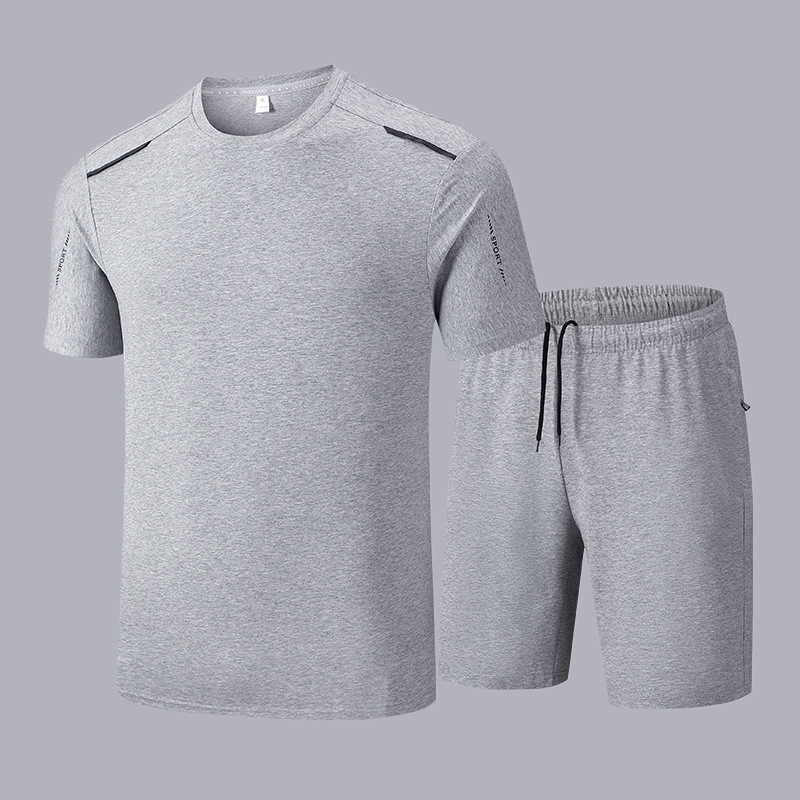 Trajes de verano de hombres de mediana edad transfronterizos, pantalones cortos de mangas cortas casuales, deportivo de dos piezas, ropa de padre de mediana edad de algodón image 1