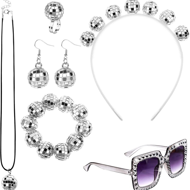 1970 s Disco Accessories Set Disco Ball Earrings Necklace Bracelet Headband Ring