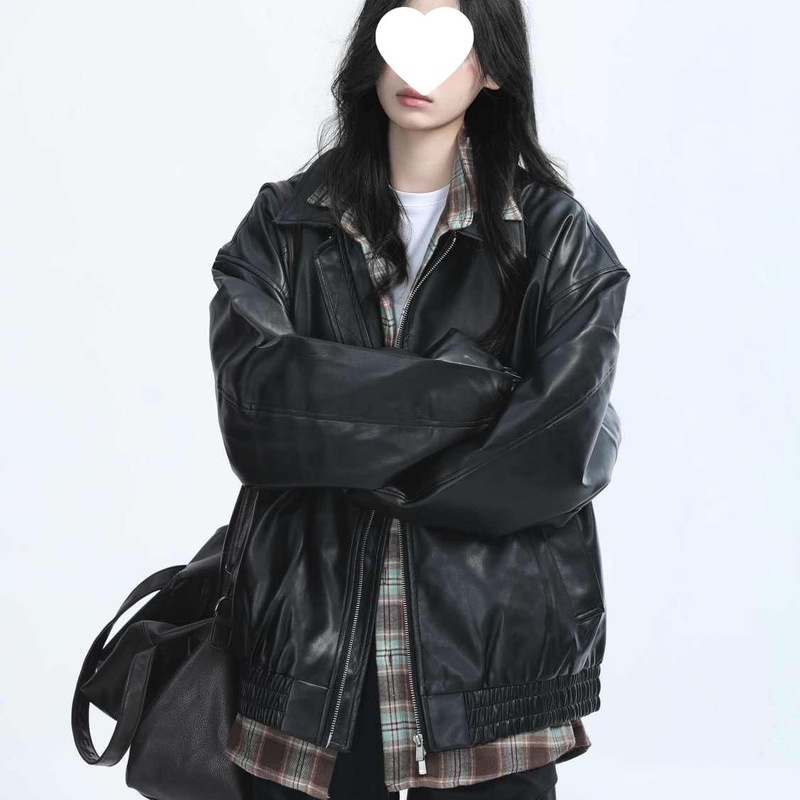 美式复古美拉德PU皮衣外套女2025春秋新款高街宽松机车上衣夹克潮|undefined