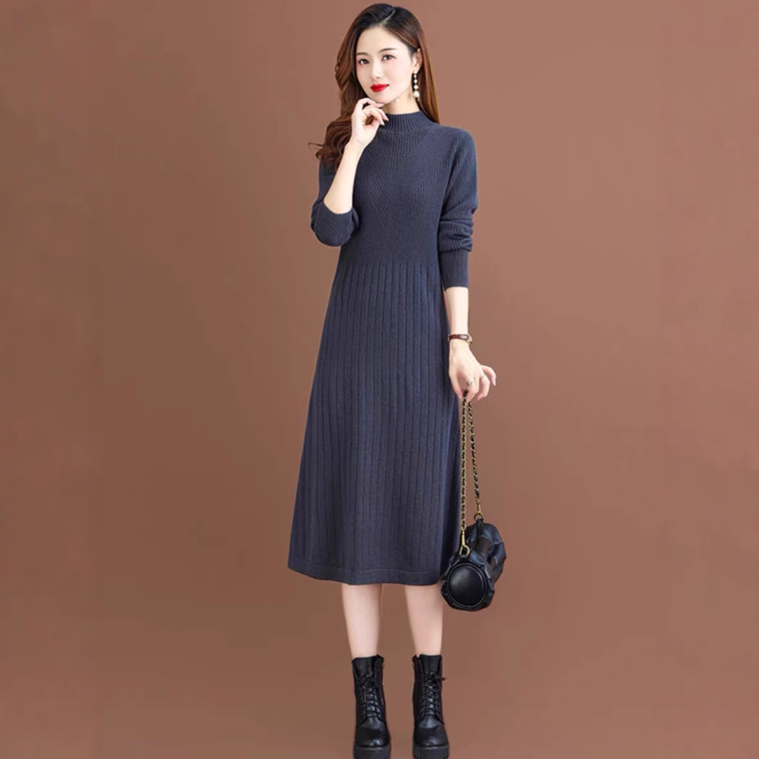 Demi-season long woolen fashionable knitted dress